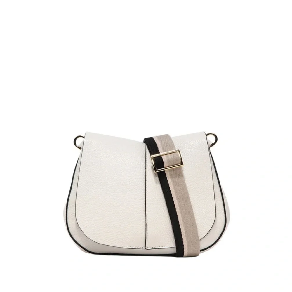 Gianni Chiarini Italian Leather White Saddle Crossbody Bag Suede Lined EUC